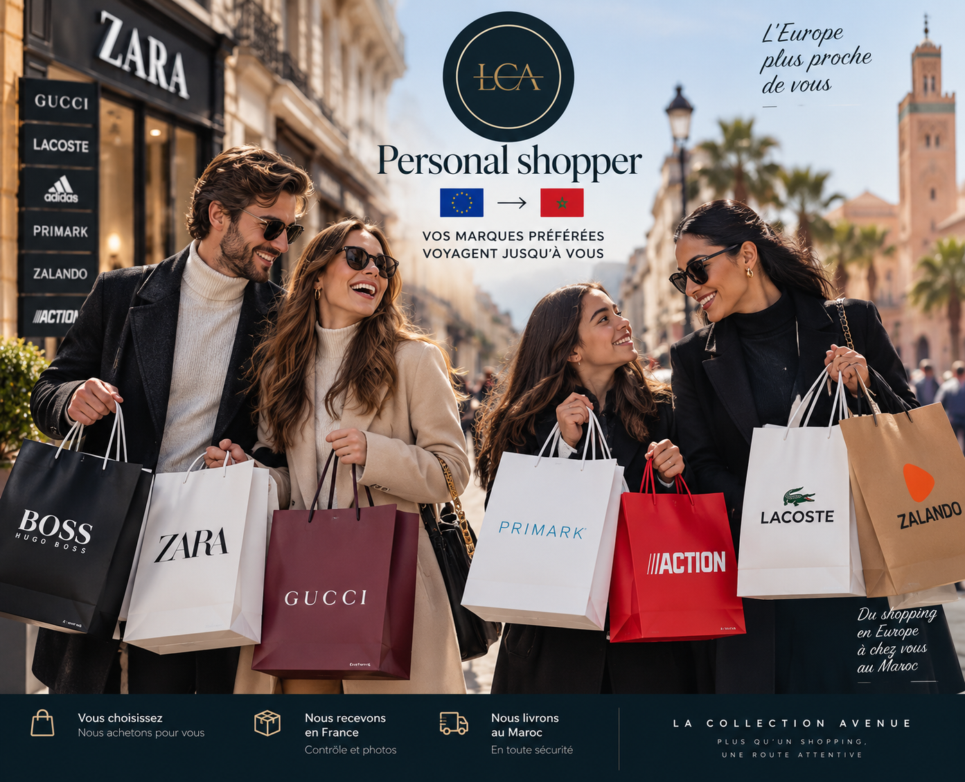 Personal shoppers portant des sacs Boss, Zara, Gucci, Primark, Action, Lacoste et Zalando : de l’Europe jusqu’au Maroc